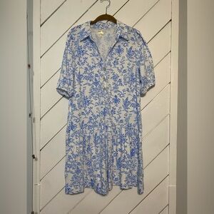 Lilly Pulitzer White and Blue Floral Midi Dress